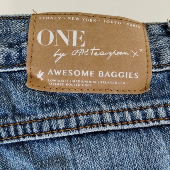 ONE TEASPOON Awesome Baggies Jeans Size 24 Bue Destroyed Distressed Low Waist - Picture 4 of 16